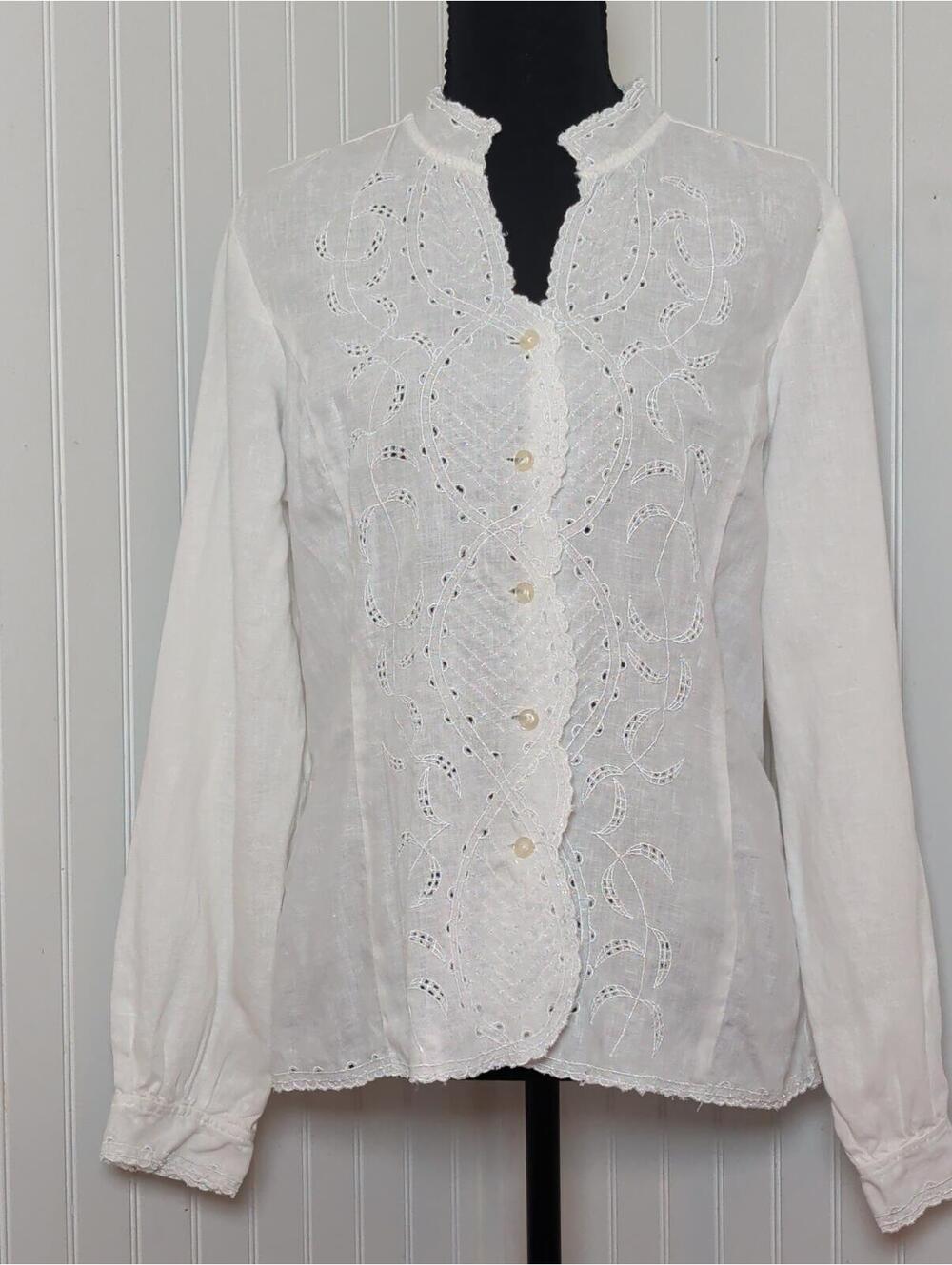 Richard Malcolm White 100% Linen Button-Up Blouse Size L
